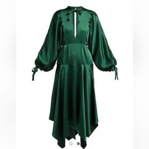 The Self Portrait Handkerchief Satin Midi Dress in Green